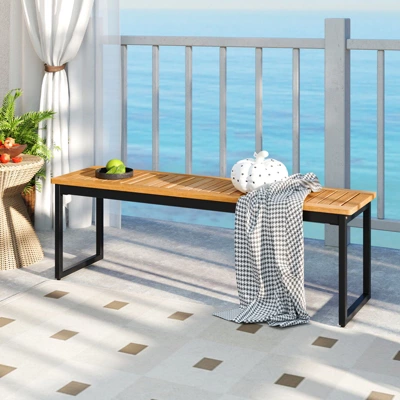 Tangkula 51" Acacia Wood Patio Dining Bench Set - Set of 2 Backless Outdoor Benches 1 Tangkula 51" Acacia Wood Patio Dining Bench Set - Set of 2 Backless Outdoor Benches
