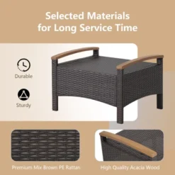 Tangkula Outdoor PE Wicker Ottoman Set Of 2 Patio Rattan Footrest Seat With Soft Cushions & Curved Acacia Wood Handles Beige/Navy Blue/Red/Off White -Tangkula Shop GUEST b45c29f0 cff1 4658 92c6 f1780a35ba4d