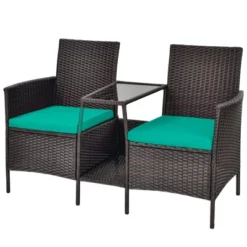 Tangkula Patio Loveseat 2 Person Cushioned Seats With Center Table Outdoor Rattan Furniture Set Turquoise/ Red -Tangkula Shop GUEST b45ce997 2ac0 434f b8eb 61fdc4b29f33