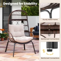 Tangkula PE Wicker Egg Chair Patio Cocoon Lounger W/ Comfortable Cushions & Metal Frame -Tangkula Shop GUEST b4c4b433 3a20 4edd 8692 504a4113736c