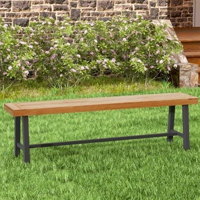 Tangkula 63 Inch Patio Bench Set Of 1/2, Acacia Wood Long Dining Bench W/ Heavy-Duty Metal Legs 1 Tangkula 63 Inch Patio Bench Set Of 1/2, Acacia Wood Long Dining Bench W/ Heavy-Duty Metal Legs