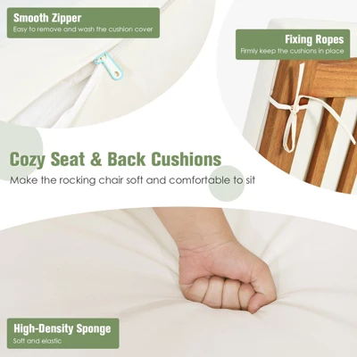 Tangkula Acacia Wood Patio Rocking Chair with Comfortable Seat & Back Cushions 3 Tangkula Acacia Wood Patio Rocking Chair with Comfortable Seat & Back Cushions - Image 3