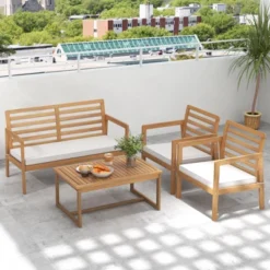 Tangkula 4 PCS Wood Patio Conversation Set Patio Furniture Set W/Seat Cushions Sturdy Acacia Wood Frame -Tangkula Shop GUEST b59977ba 1b85 430e b54f ffb172d66b47