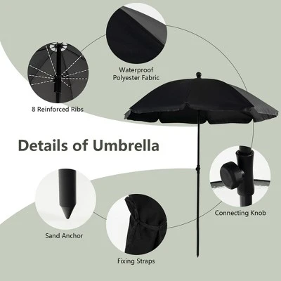 Tangkula 6PCS Patio Garden Dining Set W/ Round Table & 4 Folding Chairs & Umbrella 6 Tangkula 6PCS Patio Garden Dining Set W/ Round Table & 4 Folding Chairs & Umbrella - Image 6