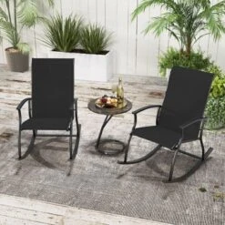 Tangkula Set Of 2 Outdoor Rocking Chair Patio Rocker W/ Breathable Fabric Black
