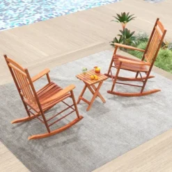 Tangkula 3PCS Patio Poplar Wood Rocking Bistro Set Outdoor Furniture Set For Garden -Tangkula Shop GUEST b5d031cf bf7f 4f96 b72b 82d30d69bc2a
