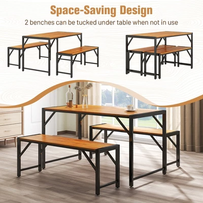 Tangkula 3 PCS Patio Dining Set For 6 People 53" Acacia Wood Picnic Table & 2 Benches 5 Tangkula 3 PCS Patio Dining Set For 6 People 53" Acacia Wood Picnic Table & 2 Benches - Image 5
