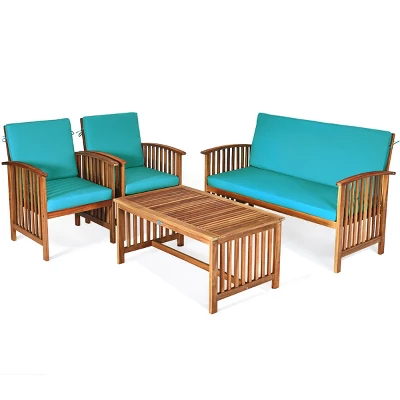 Tangkula 4PCS Patio Acacia Wood Sofa Set Conversation Couch Coffee Table With Cushions 10 Tangkula 4PCS Patio Acacia Wood Sofa Set Conversation Couch Coffee Table With Cushions - Image 10