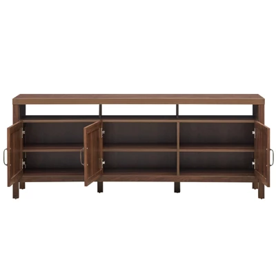 Tangkula Universal TV Stand Cabinet Television Media Console With 3 Rattan Doors Grey Oak Walnut 2 Tangkula Universal TV Stand Cabinet Television Media Console With 3 Rattan Doors Grey Oak Walnut - Image 2