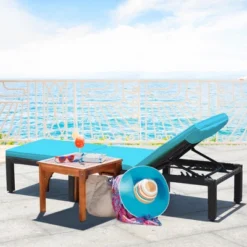 Tangkula Adjustable Rattan Patio Chaise Lounge Chair Couch W/ Turquoise Cushion -Tangkula Shop GUEST b80e5484 42ec 46fd 979a 2e430e236590