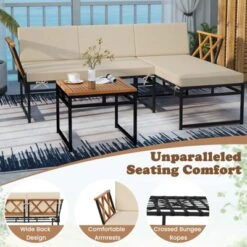 Tangkula 3-Piece L-Shaped Acacia Wood Patio Furniture Set with Cushioned Sofa & Coffee Table -Tangkula Shop GUEST b8414304 82fd 42ef 9f43 0073d4da4a92