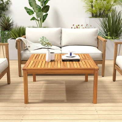 Tangkula Outdoor Coffee Table W/ Slatted Tabletop Small Outside Table Square Patio Table 3 Tangkula Outdoor Coffee Table W/ Slatted Tabletop Small Outside Table Square Patio Table - Image 3