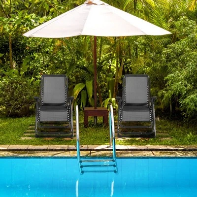 Tangkula Oversized Zero Gravity Lounge Chair Folding Recliner W/ Cup Holder & Pillow, Black 1 Tangkula Oversized Zero Gravity Lounge Chair Folding Recliner W/ Cup Holder & Pillow, Black