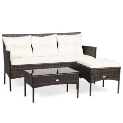 Tangkula 3 PCS Patio Furniture Set Outdoor All Weather Wicker Conversation Set W/Cushioned Ottoman & Side Table -Tangkula Shop GUEST b8ce796d 2dd2 4a10 832f b2c7049fd1fc