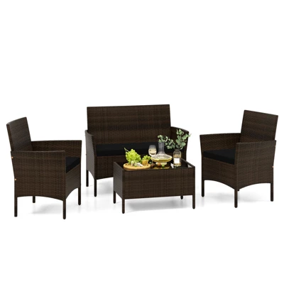 Tangkula 4 Piece Patio Rattan Conversation Set with Tempered Glass Table 11 Tangkula 4 Piece Patio Rattan Conversation Set with Tempered Glass Table - Image 11