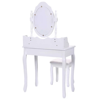 Tangkula Oval Mirror 4 Drawer Vanity Mirror Makeup Table W/ Cushioned Stool White 2 Tangkula Oval Mirror 4 Drawer Vanity Mirror Makeup Table W/ Cushioned Stool White - Image 2