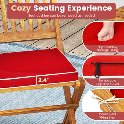 Tangkula Patio Folding Chair Set Of 2 Portable Acacia Wood Dining Chairs With High Back & Seat Cushions Beige/Navy/Red 3 Tangkula Patio Folding Chair Set Of 2 Portable Acacia Wood Dining Chairs With High Back & Seat Cushions Beige/Navy/Red - Image 3