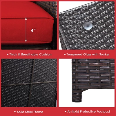 Tangkula 6-Piece Outdoor Rattan Sectional Sofa Set with 40,000 BTU Fire Pit Table & Storage Box - Red 4 Tangkula 6-Piece Outdoor Rattan Sectional Sofa Set with 40,000 BTU Fire Pit Table & Storage Box - Red - Image 4