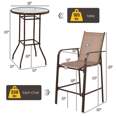 Tangkula 3PCS Patio Bar Set Outdoor Bistro Set W/ 2 Stools & 1 Tempered Glass Table Brown 5 Tangkula 3PCS Patio Bar Set Outdoor Bistro Set W/ 2 Stools & 1 Tempered Glass Table Brown - Image 5