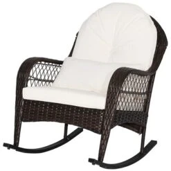 Tangkula Patio Wicker Rocking Chair W/ White Seat Cushions & Lumbar Pillow Porch -Tangkula Shop GUEST b95a79c7 755e 449c a8a8 096b4b80c7af