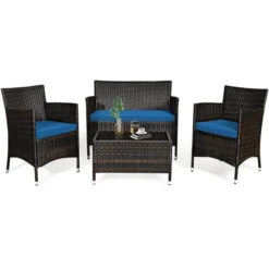 Tangkula 4-Piece Outdoor Rattan Conversation Set with Peacock Blue Cushions 19 Tangkula 4-Piece Outdoor Rattan Conversation Set with Peacock Blue Cushions -Tangkula Shop GUEST b9f16a04 92b5 4404 877b e4e2e4765b9c