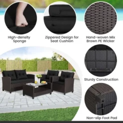 Tangkula 8-Piece Outdoor Conversation Set - PE Rattan Patio Furniture with Glass Coffee Table -Tangkula Shop GUEST ba32cc19 f447 43bd a174 c83ae9f27f5d