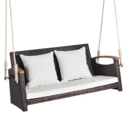 Tangkula 2-seater Hanging Swing Porch Swing PE Wicker Swing Outdoor Hanging Swing Garden Poolside -Tangkula Shop GUEST ba442d93 b9ff 437a afd7 6d74be6e634e