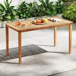 Tangkula 54" Rectangular Acacia Wood Outdoor Dining Table for 4-6 People