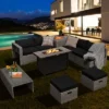 Tangkula 9 PCS Patio Furniture Set With 42" 60,000 BTU Fire Pit Outdoor Space-Saving Sectional Sofa Set With Storage Box Black/Gray/Navy/Red/Turquoise/Off White