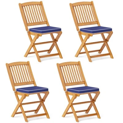 Tangkula Patio Folding Chair Set Of 4 Portable Acacia Wood Dining Chairs With High Back & Seat Cushions Beige/Navy/Red 10 Tangkula Patio Folding Chair Set Of 4 Portable Acacia Wood Dining Chairs With High Back & Seat Cushions Beige/Navy/Red - Image 10