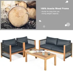 Tangkula 8-Piece Acacia Wood Outdoor Furniture Set with Cushioned Sofa and Nylon Rope Armrest -Tangkula Shop GUEST bab27849 f977 46bb 8415 7e0c3af2a0a2