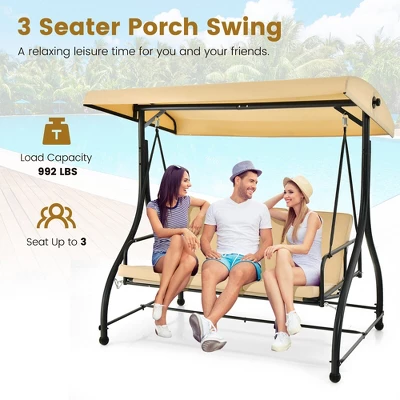 Tangkula 3-Seat Outdoor Converting Patio Swing Glider Adjustable Canopy Porch Swing 4 Tangkula 3-Seat Outdoor Converting Patio Swing Glider Adjustable Canopy Porch Swing - Image 4