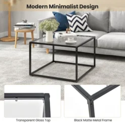 Tangkula Glass Coffee Table 27.5 Inch Modern Square Metal Frame Living Room Transparent -Tangkula Shop GUEST bbae15c5 cd16 438d a18f 6a0f6976089d
