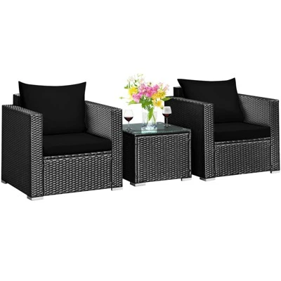 Tangkula 3PCS Patio Rattan Furniture Conversation Set With 2 Cushioned Sofas & Coffee Table For Outdoor 11 Tangkula 3PCS Patio Rattan Furniture Conversation Set With 2 Cushioned Sofas & Coffee Table For Outdoor - Image 11