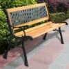 Tangkula Garden Metal Bench Porch Path Hardwood Chair For Patio Park Outdoor Deck