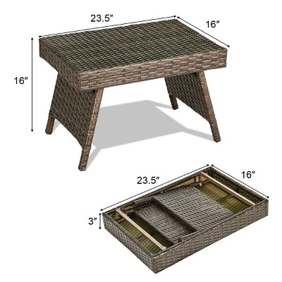 Tangkula Outdoor Wicker Folding Side Table - Portable Rattan Patio Coffee Table 4 Tangkula Outdoor Wicker Folding Side Table - Portable Rattan Patio Coffee Table - Image 4