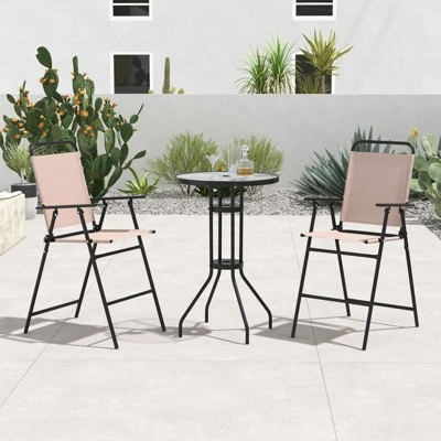 Tangkula 3PCS Bistro Set Folding Chairs Round Bar Table W/ 1.6" Umbrella Hole Yard Patio 2 Tangkula 3PCS Bistro Set Folding Chairs Round Bar Table W/ 1.6" Umbrella Hole Yard Patio - Image 2