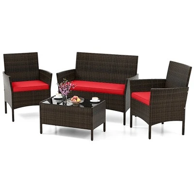 Tangkula 4-Piece Outdoor Rattan Conversation Set with Loveseat and Coffee Table 10 Tangkula 4-Piece Outdoor Rattan Conversation Set with Loveseat and Coffee Table - Image 10