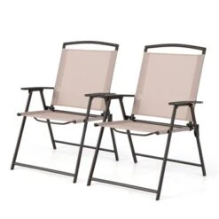 Tangkula 2/4 Piece Patio Folding Chairs Outdoor Dining Chairs W/ Breathable Fabric Heavy Duty Steel & Rustproof Steel Frame -Tangkula Shop GUEST bd7a577c 6891 413e 9f76 db8289629ce3