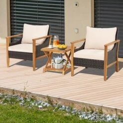 Tangkula 3-Piece PE Wicker & Acacia Wood Outdoor Conversation Set -Tangkula Shop GUEST bdaf8483 3091 4d8d ae76 f04e03ca21a7