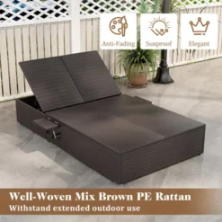 Tangkula Patio Double Chaise Lounge 6 Position Adjustable Wicker Recliner Bed With Cushions & Folding Side Trays 12 Tangkula Patio Double Chaise Lounge 6 Position Adjustable Wicker Recliner Bed With Cushions & Folding Side Trays -Tangkula Shop GUEST bdb2e723 dc97 444d 8862 88bab191aca9