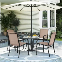 Tangkula Set of 4 Outdoor Dining Chairs with Breathable Fabric & Armrests