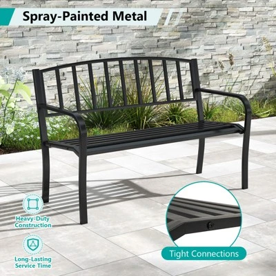 Tangkula 50-Inch Metal Garden Bench with Slatted Backrest and Curved Armrests 6 Tangkula 50-Inch Metal Garden Bench with Slatted Backrest and Curved Armrests - Image 6