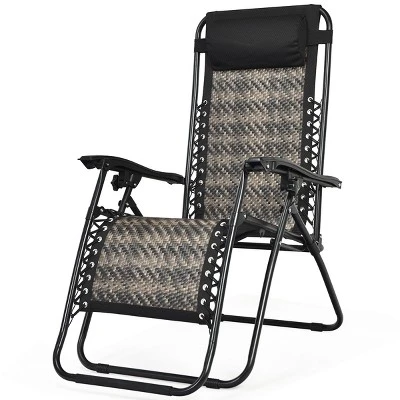 Tangkula Grey Folding Recliner Patio Rattan Zero Gravity Lounge Chair With Headrest 3 Tangkula Grey Folding Recliner Patio Rattan Zero Gravity Lounge Chair With Headrest - Image 3