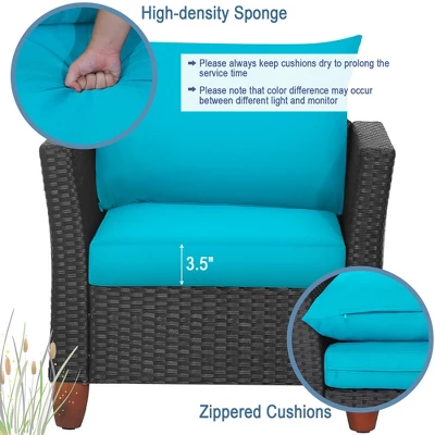 Tangkula 3PCS Patio Rattan Conversation Set Outdoor Furniture Set W/ Turquoise Cushions 5 Tangkula 3PCS Patio Rattan Conversation Set Outdoor Furniture Set W/ Turquoise Cushions - Image 5