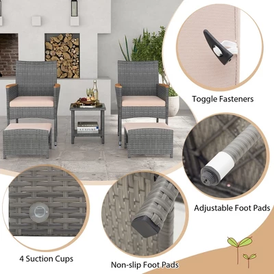 Tangkula 5 Pieces Wicker Patio Furniture Set PE Rattan Porch Chairs W/ Ottomans 4 Tangkula 5 Pieces Wicker Patio Furniture Set PE Rattan Porch Chairs W/ Ottomans - Image 4