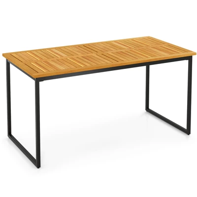 Tangkula 55” Patio Dining Table 6 People Acacia Wood Dining Table With Slatted Tabletop U-shaped Frame Adjustable Foot Pads 9 Tangkula 55” Patio Dining Table 6 People Acacia Wood Dining Table With Slatted Tabletop U-shaped Frame Adjustable Foot Pads - Image 9