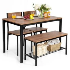 Tangkula 4PCS Dining Table Set Kitchen Table With Bench And Chairs Industrial Gathering Bench Dining Set Brown/Grey 10 Tangkula 4PCS Dining Table Set Kitchen Table With Bench And Chairs Industrial Gathering Bench Dining Set Brown/Grey -Tangkula Shop GUEST be85bc99 a154 4387 9305 7675c34b1cf9