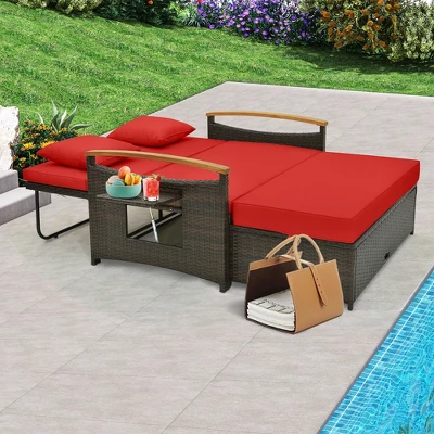 Tangkula Patio Rattan Daybed Set W/ Cushioned Loveseat & Storage Ottoman 2 Tangkula Patio Rattan Daybed Set W/ Cushioned Loveseat & Storage Ottoman - Image 2