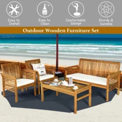 Tangkula 4-Piece Patio Acacia Wood Sofa Set Conversation Table Chairs With Beige Cushions 13 Tangkula 4-Piece Patio Acacia Wood Sofa Set Conversation Table Chairs With Beige Cushions -Tangkula Shop GUEST bec487a8 2efe 4bb4 9411 3759cdc87468